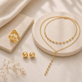 Set Arete Collar y Anillo Calados Dorado