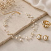 Set Arete Collar y Anillo Perlas Entorchadas Dorado