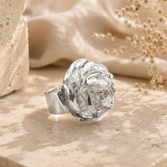 Anillo Flor Rosa Plateada