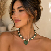 Maxi Collar Piedras Corazón Verde Aura - Bambú Rosa Joyas y Accesorios