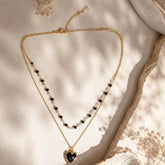 Collar Doble Corazon Dorado con Perla y mostacilla Aura