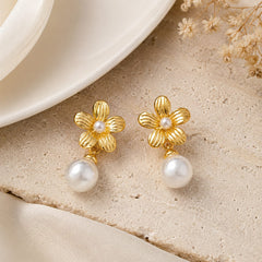 Aretes Maxi Topos Flor Perla Dorados Aura