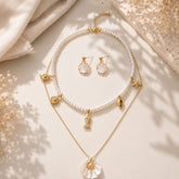 Set Collar Doble Perla Y Topo Concha Nacar Dorado Aura