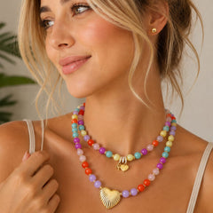 Set Collar Y Topo Doble Multicolor Piedras Dijes Surtidos Aura