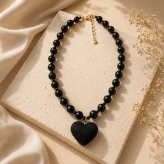 Maxi Collar Ábaco Negro con Corazón Textura Aura - Bambú Rosa Joyas y Accesorios