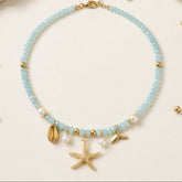 Collar Cristal Azul con dijes Surtidos Dorado Aura