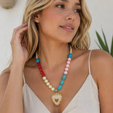 Set Collar Y Topo Balin con Piedras Naturales Multicolor Dorado Aura