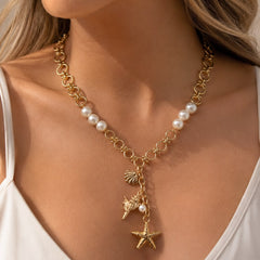 Collar Dijes de Mar en Nácar y Perla Dorado Aura