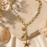 Collar Dijes de Mar en Nácar y Perla Dorado Aura