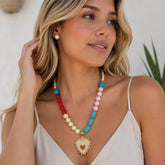 Set Collar Y Topo Perla con Piedras Naturales Multicolor Dorado Aura - Bambú Rosa Joyas y Accesorios