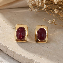 Aretes Maxi Topos Cuadro Piedra Vino Dorado Aura