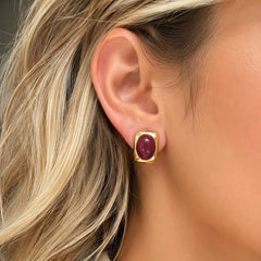 Aretes Maxi Topos Cuadro Piedra Vino Dorado Aura