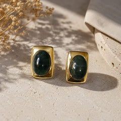 Aretes Maxi Topos Cuadro Piedra Verde Dorado Aura