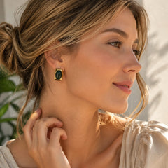 Aretes Maxi Topos Cuadro Piedra Verde Dorado Aura