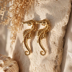 Aretes Maxi Topos Caballo de Mar Dorado Mar y Arena