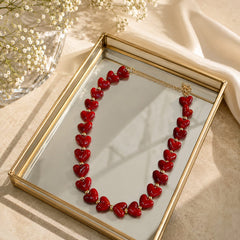 Maxi Collar Piedra Natural Corazones Rojo Aura