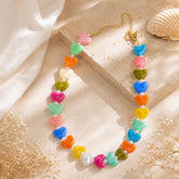 Maxi Collar Piedra Natural Corazones Multicolor Colores Pasteles Aura