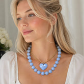 Collar Doble Piedra Abaco y Corazón Azul Mar y Arena