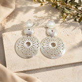Aretes Bolas Semillas Triple Plateado - Bambú Rosa Joyas y Accesorios