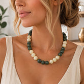 Maxi Collar Piedras Combinadas Verde-Beige Dorado Aura - Bambú Rosa Joyas y Accesorios