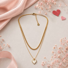 Collar Cadena Doble Corazón Blanco Pintado Amaré