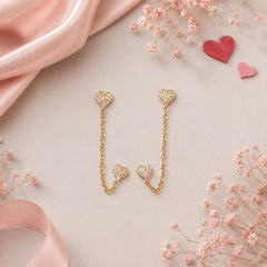 Aretes Topos Doble Cadena Corazón Dorado Amaré