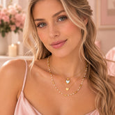 Collar Triple Corazón Turquesa y Perlas Dorado Amore