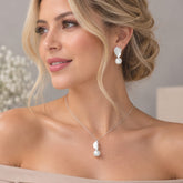 Set Collar Y Aretes Hoja Perla Plateado