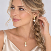 Set Collar Y Aretes Hoja Perla Dorado