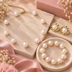 Set Collar Topo y Pulsera Perla Dorado