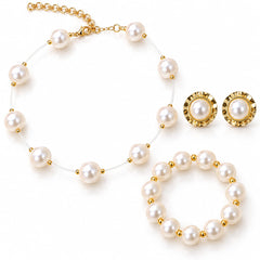 Set Collar Topo y Pulsera Perla Dorado