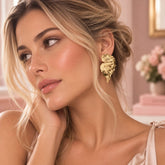 Aretes Maxi Topos Abanico Media Hoja Doradas Boreal - Bambú Rosa Joyas y Accesorios