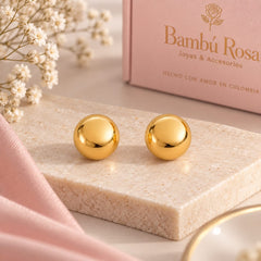 Aretes Topos Bola Dorados Florecer - Bambú Rosa Joyas y Accesorios