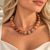 Maxi Collar Piedras Combinadas en Colores Tierra Dorado Aura