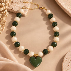 Maxi Collar Piedras Corazón Verde Aura - Bambú Rosa Joyas y Accesorios