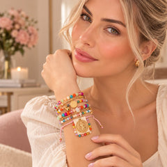 Set Pulseras x 7 Dije San Benito Multicolor Tejida Creer