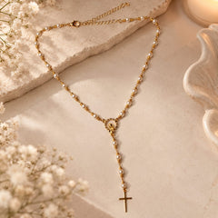 Collar Camándula Perlas Dije Maria Dorado Creer