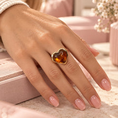 Anillo Maxi Corazón Piedra Café Dorado Creer