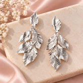 Aretes Plateados Hoja Ramada Verano - Bambú Rosa Joyas y Accesorios