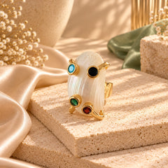Anillo Dorado Piedra Nacar con Cristales Esplendor