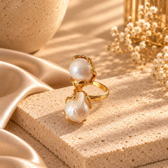 Anillo Ramada Dorado Doble Perla Esplendor