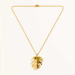 Collar Hoja Balazo Esmeralda florecer Dorado - Bambú Rosa Joyas y Accesorios