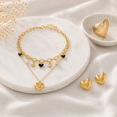 Set Arete Collar Y Anillo Corazón Dorado - Bambú Rosa Joyas y Accesorios