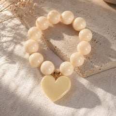 Pulsera Piedras Crema Dije Corazón Aura