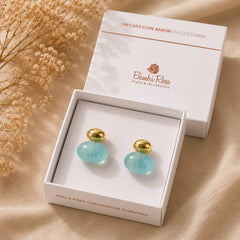 Aretes Maxi Topos Piedra Azul Aura