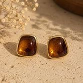 Aretes Maxi Topos Cuadro Piedra Café Aura - Bambú Rosa Joyas y Accesorios