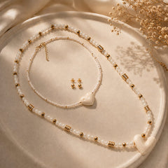 Set Collar y Topo Cadena Doble Blanco en Cristales y Perla Dorado Aura