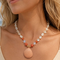 Collar Maxi Dije Concha Perla Shell Dorado Mar y Arena