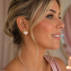 Aretes Maxi Topos Enredadera Corazón Perla Dorado Amaré