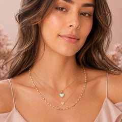 Collar Triple Corazón Turquesa y Perlas Dorado Amaré